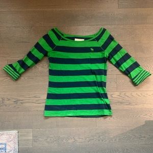 EUC green & navy varsity stripe boatneck A&F tee